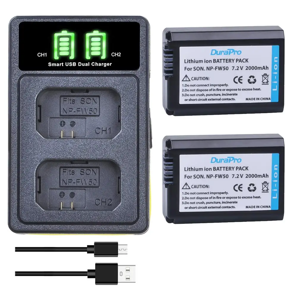 DuraPro 2000 мАч NP-FW50 батарея NP FW50 Bateria + зарядное устройство для Sony A6000 NEX-7 NEX 5N F3 NEX-3D NEX-3DW