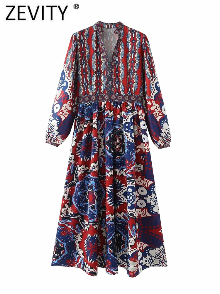 

Zevity женское винтажное платье-миди с воротником-стойкой контрастных цветов с цветочным принтом в стиле пэчворк ТРАПЕЦИЕВИДНОЕ женское шика...