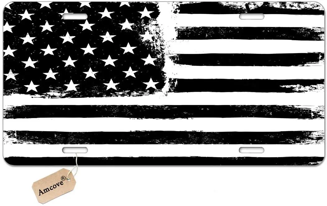 

Amcove Black American Flag License Plate Patriotic Front Decorative Car Front License Plate,Vanity Tag,Metal Car Plate,Aluminum