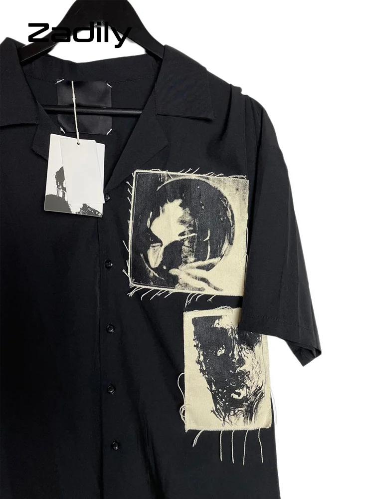 Женская Свободная блузка на пуговицах рубашка с коротким рукавом нашивками