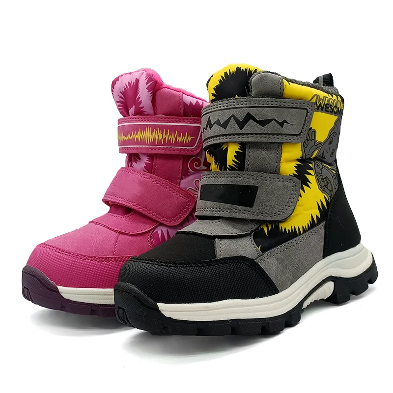 

Fashion 1pair Waterproof Ski Children Boot Boy/Girl Leather Winter Warm Wool Snow Boots -30 or -40 degrees Kid Boot