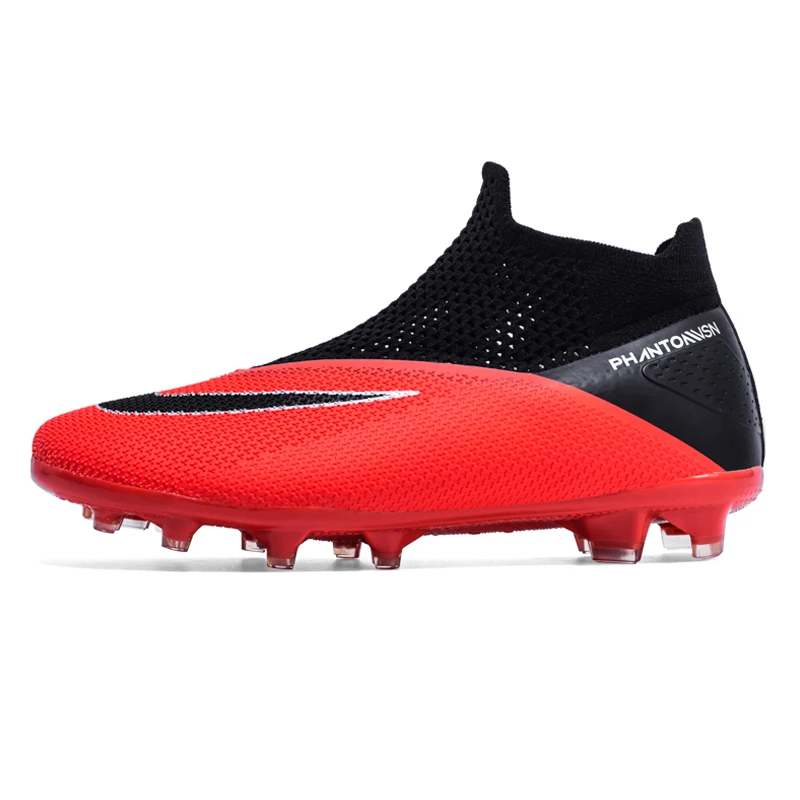 Slip-On Men High-Top Soccer Shoes Anti-Slip Grass Training Football Boots Kids Ultralight Turf Sports Footwear Large Size Shoes
