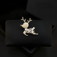 cute deer brooch women suit sweater accessories animal pins coat cardigan pin fixed clothes decoration rhinestone pearl jewelry