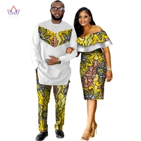 2 piece set african dashiki print couple clothing for lovers men top pant set and women ruffle sleeve bodycon dress wyq62