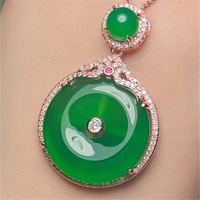 natural green chalcedony hand carved 925 silver inlaid safe buckle pendant fashion jewelry men and women green agate necklace