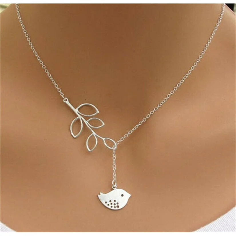 

Branch Cross Chain Leaves Peace Bird Pendant Adjustable Necklace for Women Arrow Animal Jewelry for Women Collares Para Mujer