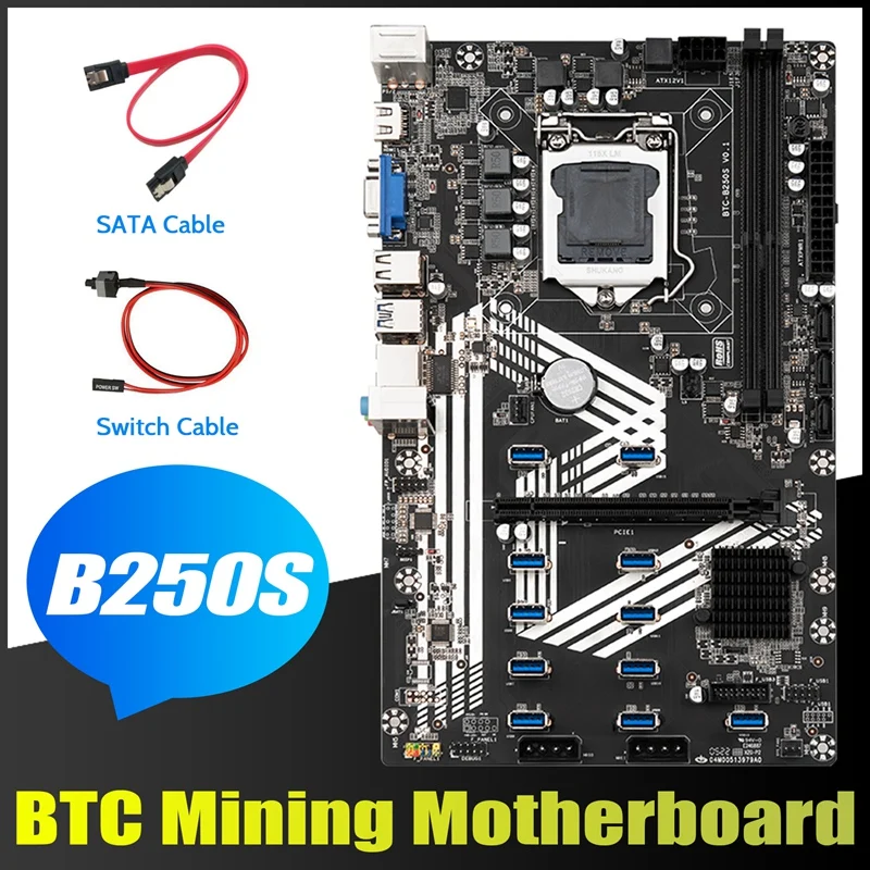 

B250S Mining Motherboard+Switch Cable+SATA Cable LGA1151 11XUSB3.0+1XPCIE 16X Slot DDR4 For ETH Miner Motherboard