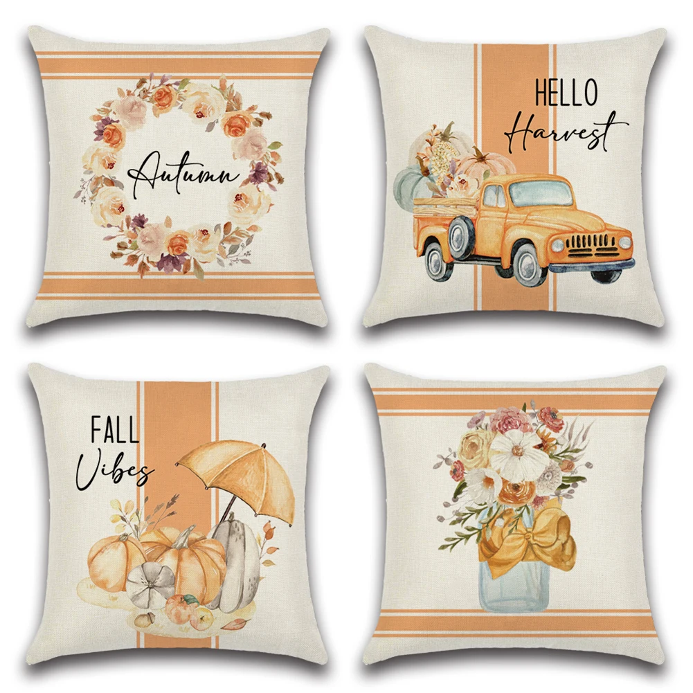 

Cotton LInen Cushion Cover 45*45 Throw Pillowcase Autumn Orange Theme Sofa Home Thanksgiving Decorative Pillows fundas cojines