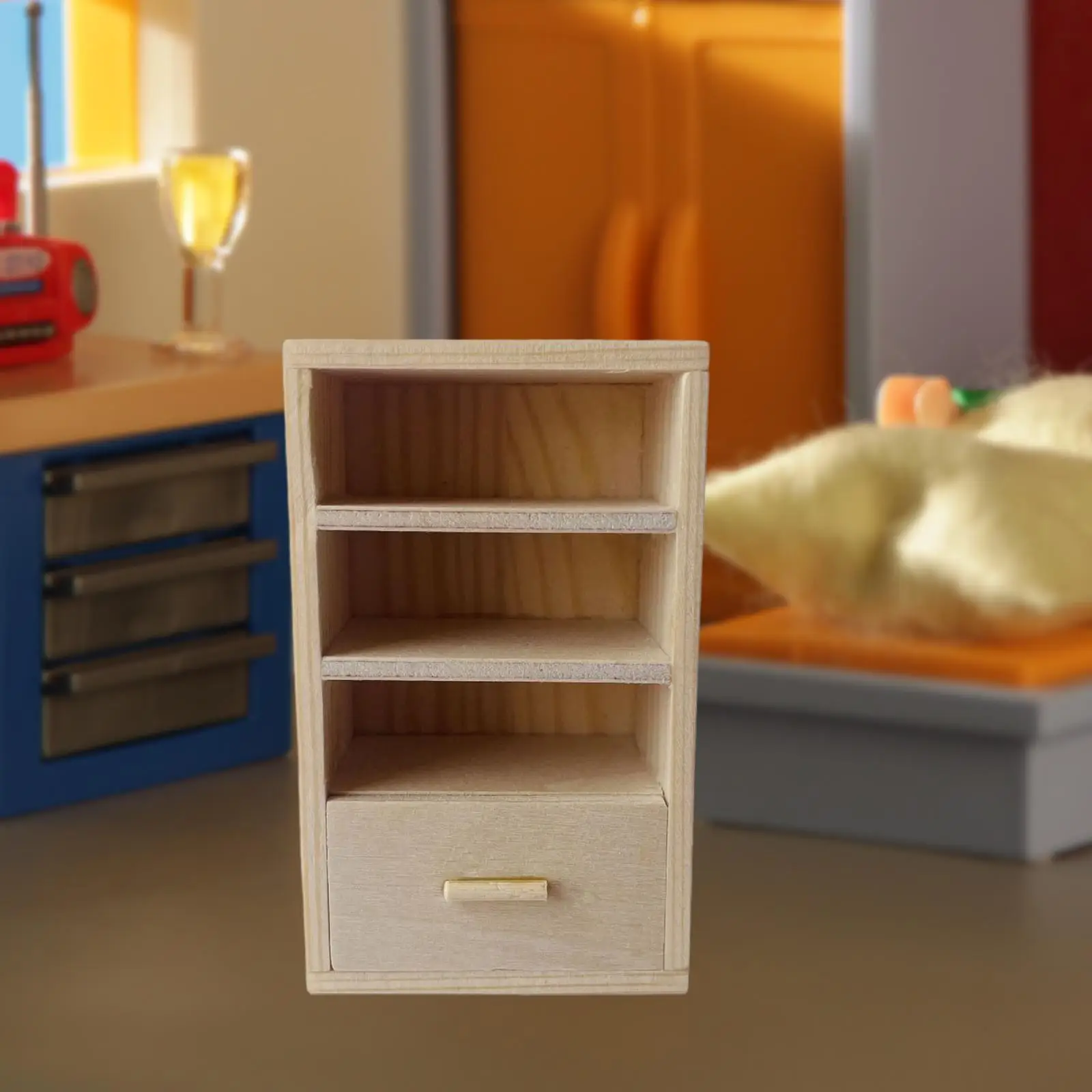 

1/12 Dollhouse Bookshelf Miniature Unpainted Organizer Storage Shelf Cabinet for Bedroom Dolls House Room Box Creative Toy Decor