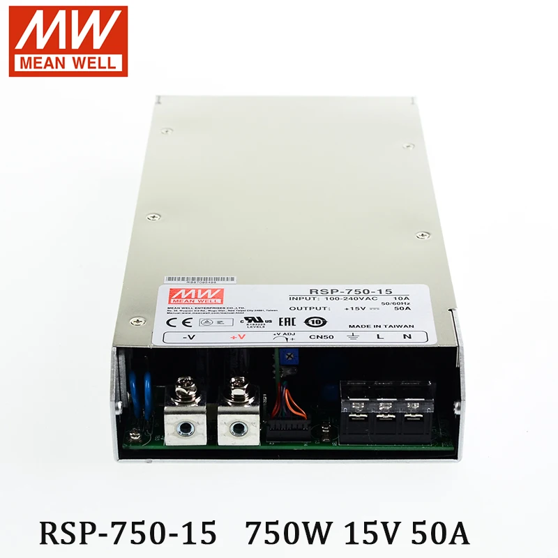 

RSP-750-15 MEAN WELL Switching Power Supply 110V/220V AC to 15V DC 50A 750W Meanwell Transformer PFC programmable power supply