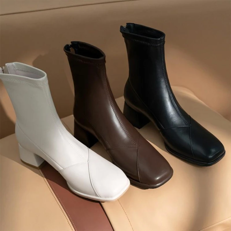

Square Toe Thick Heel Boots High Heel Short Boots Women 2022 Fall New Korean Version All-match Winter Fashion Boot Ladies Shoe