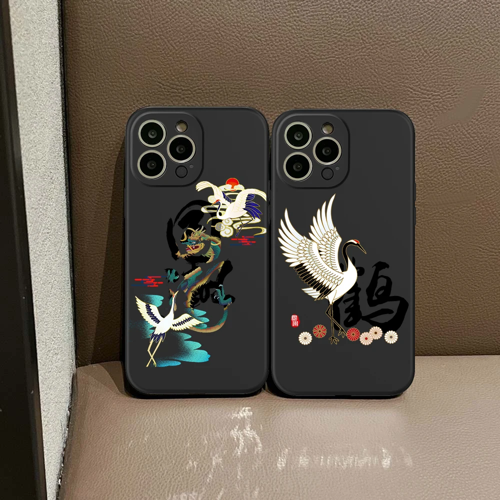 

For IPhone 13 Pro Japanese Style Crane Koi Trend Phone Case for IPhone 13 11 12 14 Pro XR XS MAX 8 X 7 14 Plus SE Pro Soft Cover