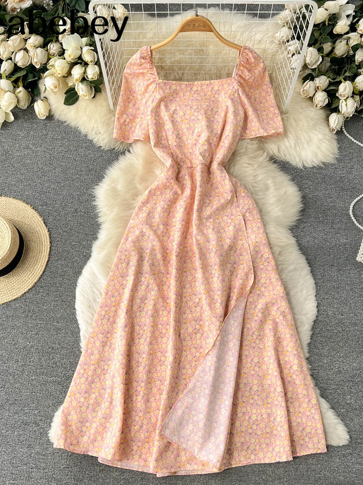 

Женское шифоновое платье в горошек, длинное пляжное платье с квадратным вырезом и короткими рукавами-фонариками, лето 2022