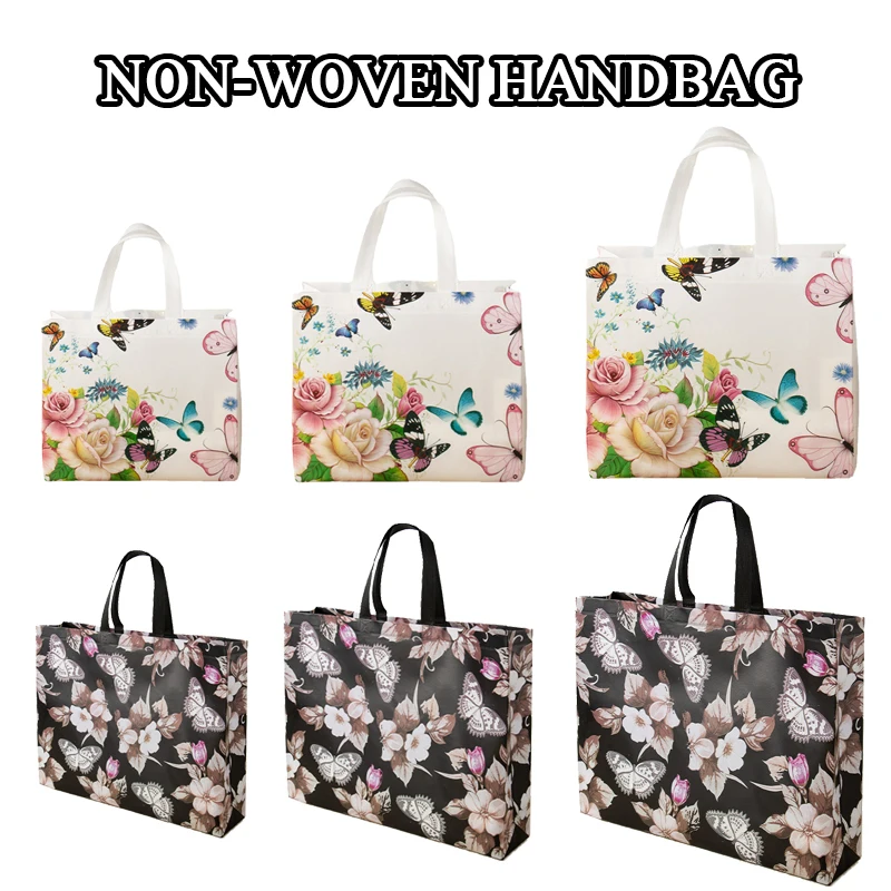 

Butterfly Print Shopping Bag Tote Non-woven Fabric Film Coated Eco Handbag Travel Grocery Folding Bags Clothing Packaging Bag