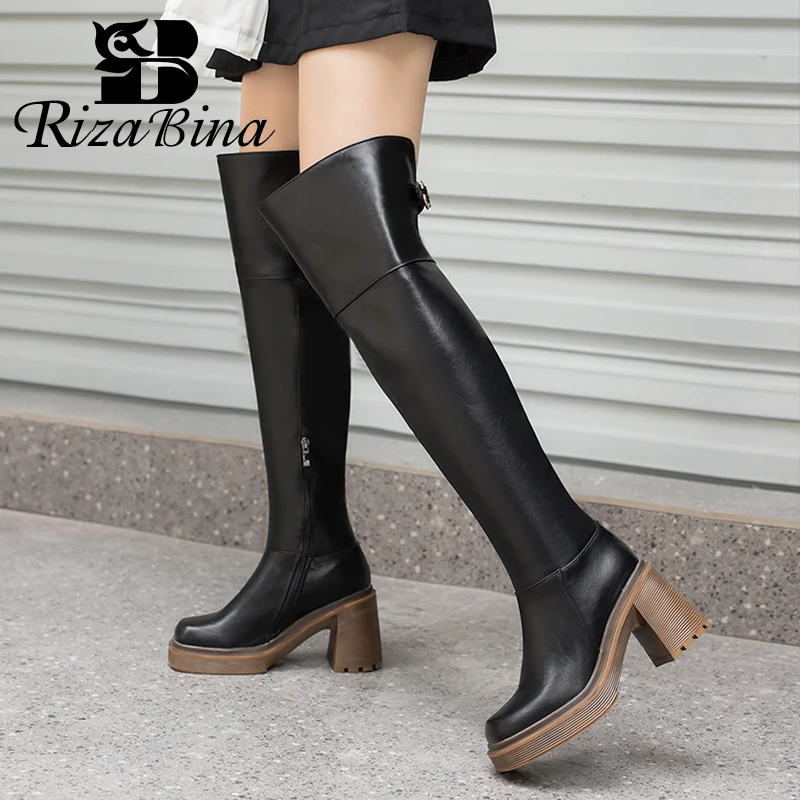 

Женские ботфорты на платформе RIZABINA, зимние длинные сапоги выше колена, размеры 34-43, 2023