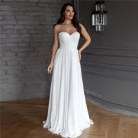 sexy sweetheart neck strapless sleeveless chiffon a line wedding dress for women 2022 backless pleat bridal gown