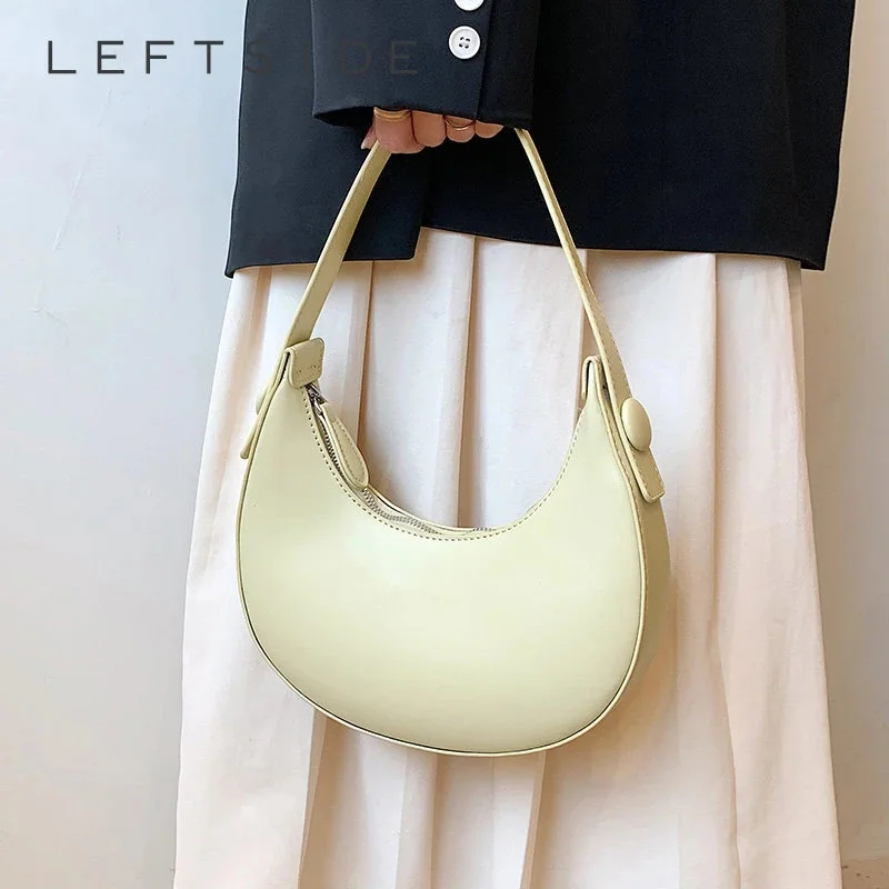

Shoulder Bags for Women Solid Color Small PU Leather Underarm Bag 2023 Trend Handbags and Purses Half Moon Zipper Lady Tote Bag