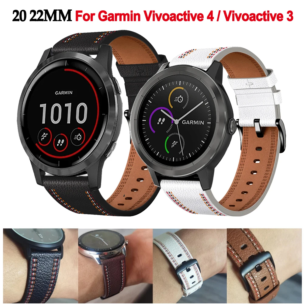 

20/22mm Leather Watch Band For Garmin Vivoactive 3 4 Venu 2 Plus Forerunner 645 245 745 955 255 Strap Bracelet Watchband Belt