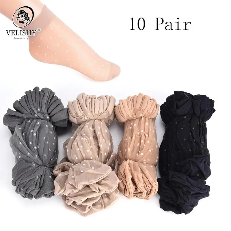 

10 Pair/lot Skin Color Dot Transparent Thin Women Crystal Silk Socks Nylon Fashion Ladies Summer Short Ankle Silk Socks