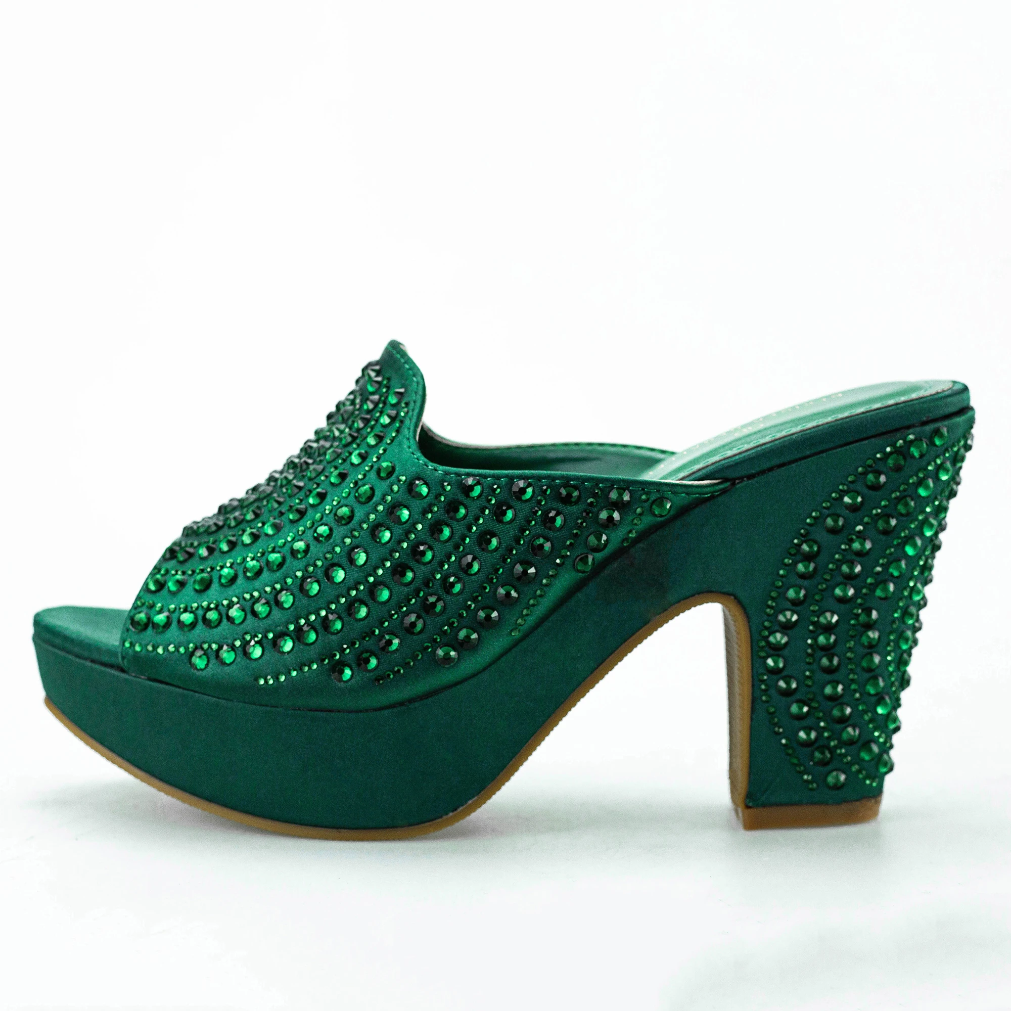 Green Summer High Heel Plus Size 42 Bling Bling Party Shoes for Women Rhinestone Luxury Wedding Mules Sandals for Woman Pumps