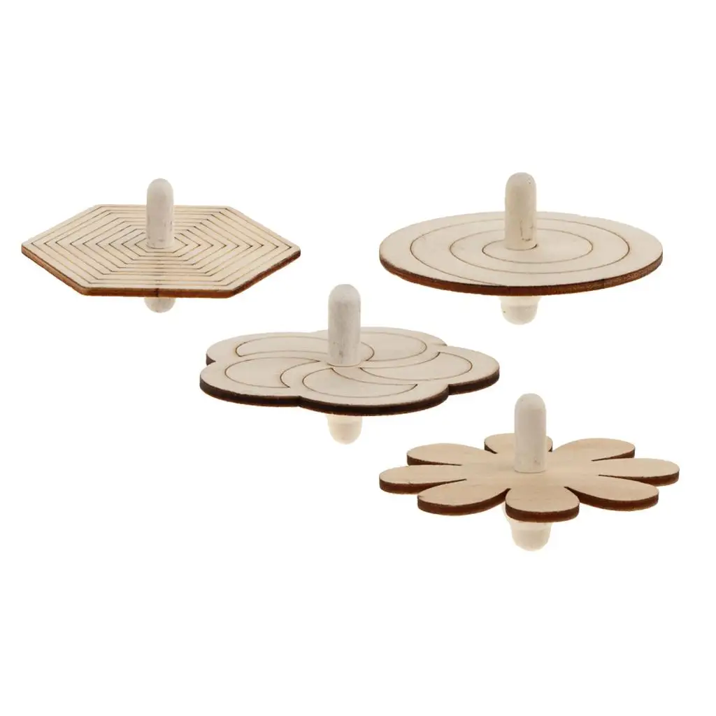 4pcs Novelty Natural Wooden Top Kids Children Toy For DIY Art Craft | Spinning