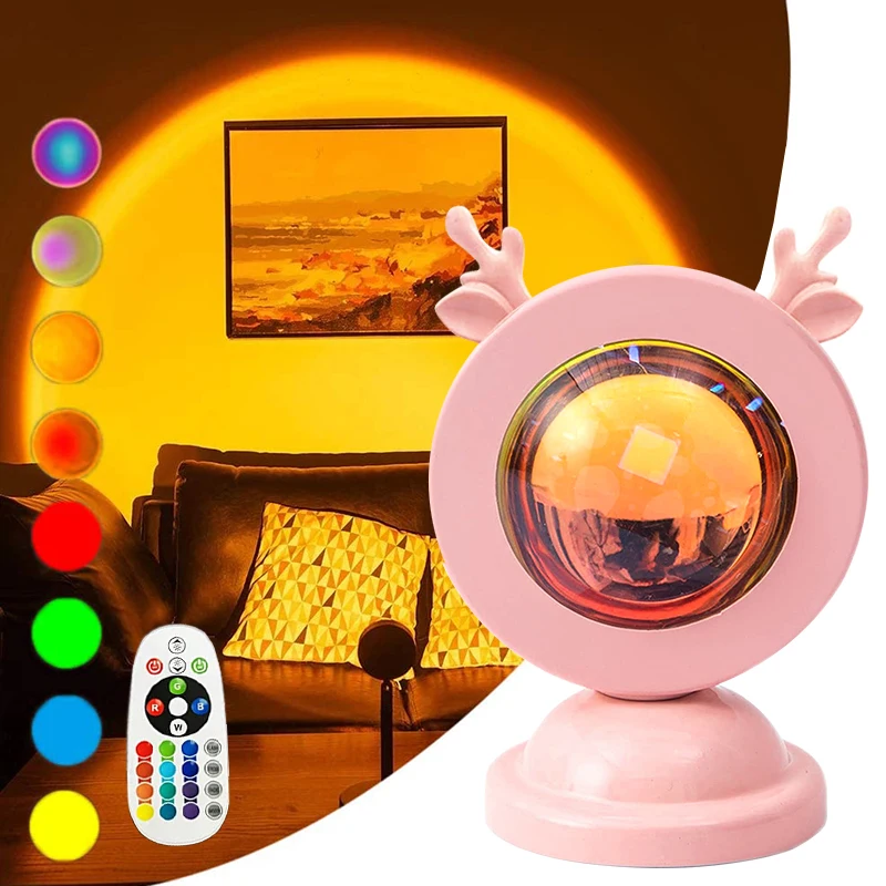

Deer Ear Style Sunset Light Atmosphere Projection Sun Never Set Light Sleep Room Decor Aesthetic Photography Kids Adults Gift