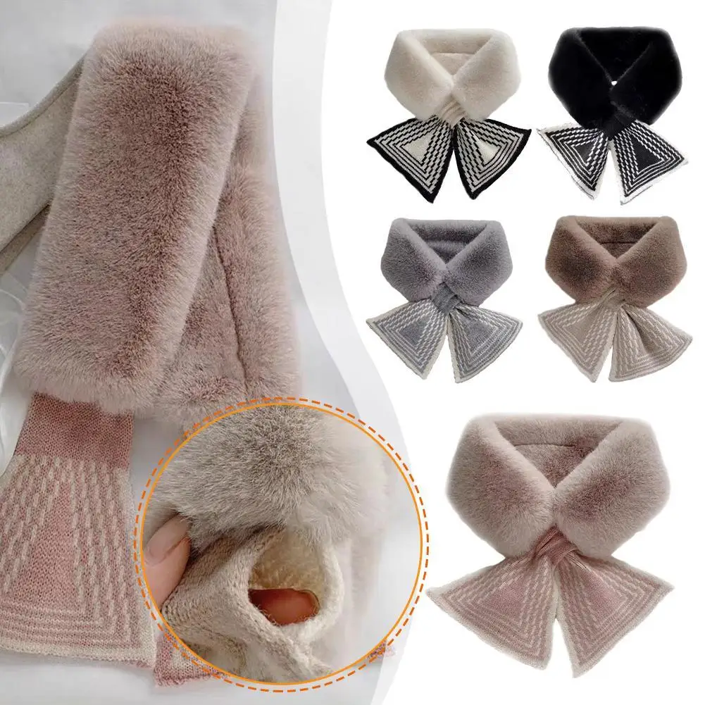 

Роскошный зимний плюшевый шарф из искусственного меха для женщин, плюшевый шарф, воротник из искусственного меха с бантом, вязаные шерстяные шарфы, шаль, теплая накидка