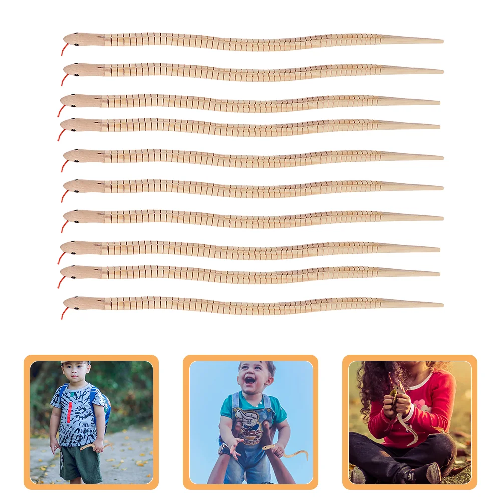 

10Pcs Wooden Flexible Snake Toy Halloween Prop Trick Props Kids Fake Snake Toy