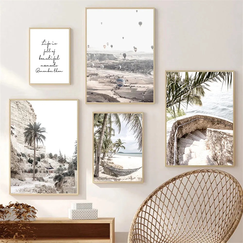 

Sea Beach Palm Tree Canvas Art Painting Landscape Poster Canyon Hot Air Balloon Print Nordic Wall Art Picture Living Room Decor