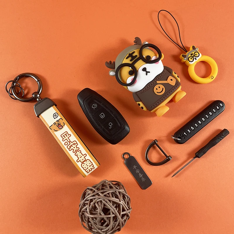 Для Ford Focus C-Max Mondeo Kuga Fiesta мультяшный тигр 3 кнопочный Умный брелок держатель кольцо