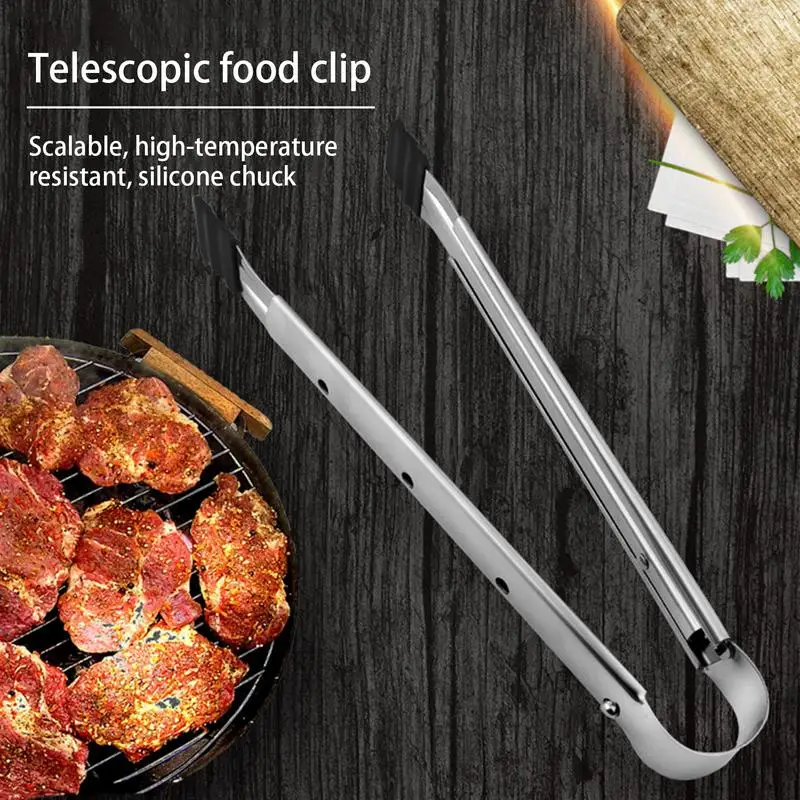 

Multifunctional Bread Clip BBQ Salad Tools Grill Tongs Long Retractable Food Tongs Stainless Steel Frying Tongs for Cooking BBQ