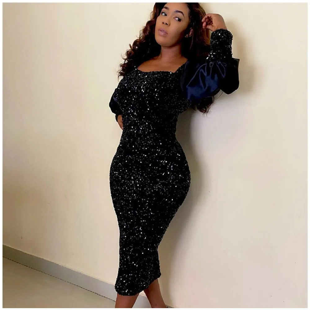 Bodyconclothes Party Women's Dress for New Year 2023 Sequin Women Clothes Sleeve Black Hip Party Dress Elegant Dresses for Women