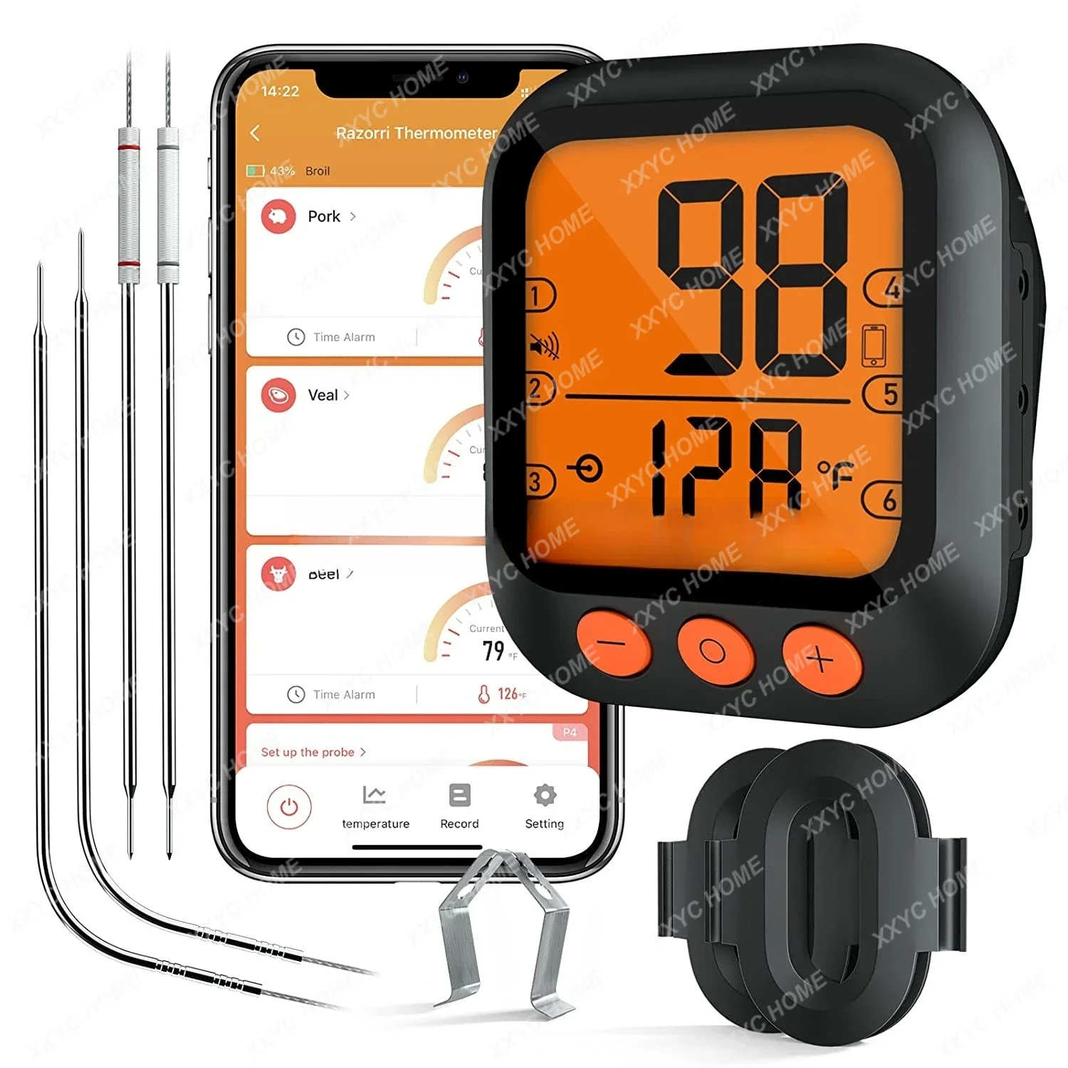 Умный термометр для мяса цифровой беспроводной с таймером монитором температуры