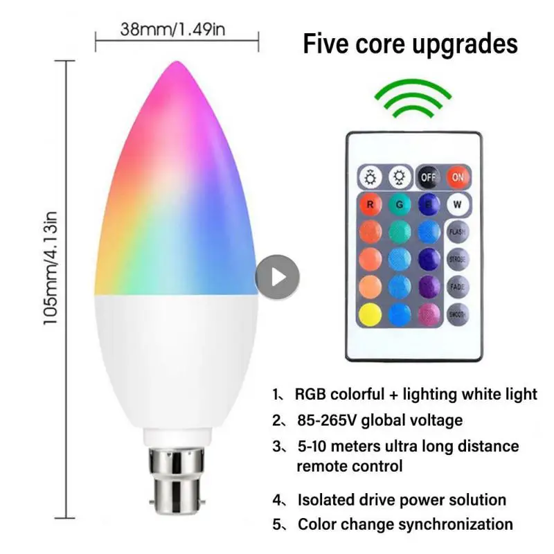 

Indoor Candle Light Remote Control E12 E14 E26 E27 B22 3-5w 6000k Smart Home Rgbw Light Bulbs Dimmable Colors Led Bulb