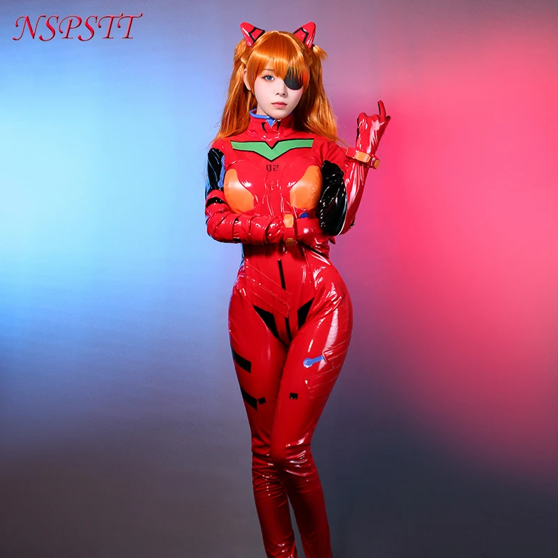Фото NSPSTT EVA Asuka Langley Soryu Боевой Костюм Косплей Костюм Asuka Langley Soryu Карнавальная Вечеринка Женский Комбинезон Кожаная Одежда №4