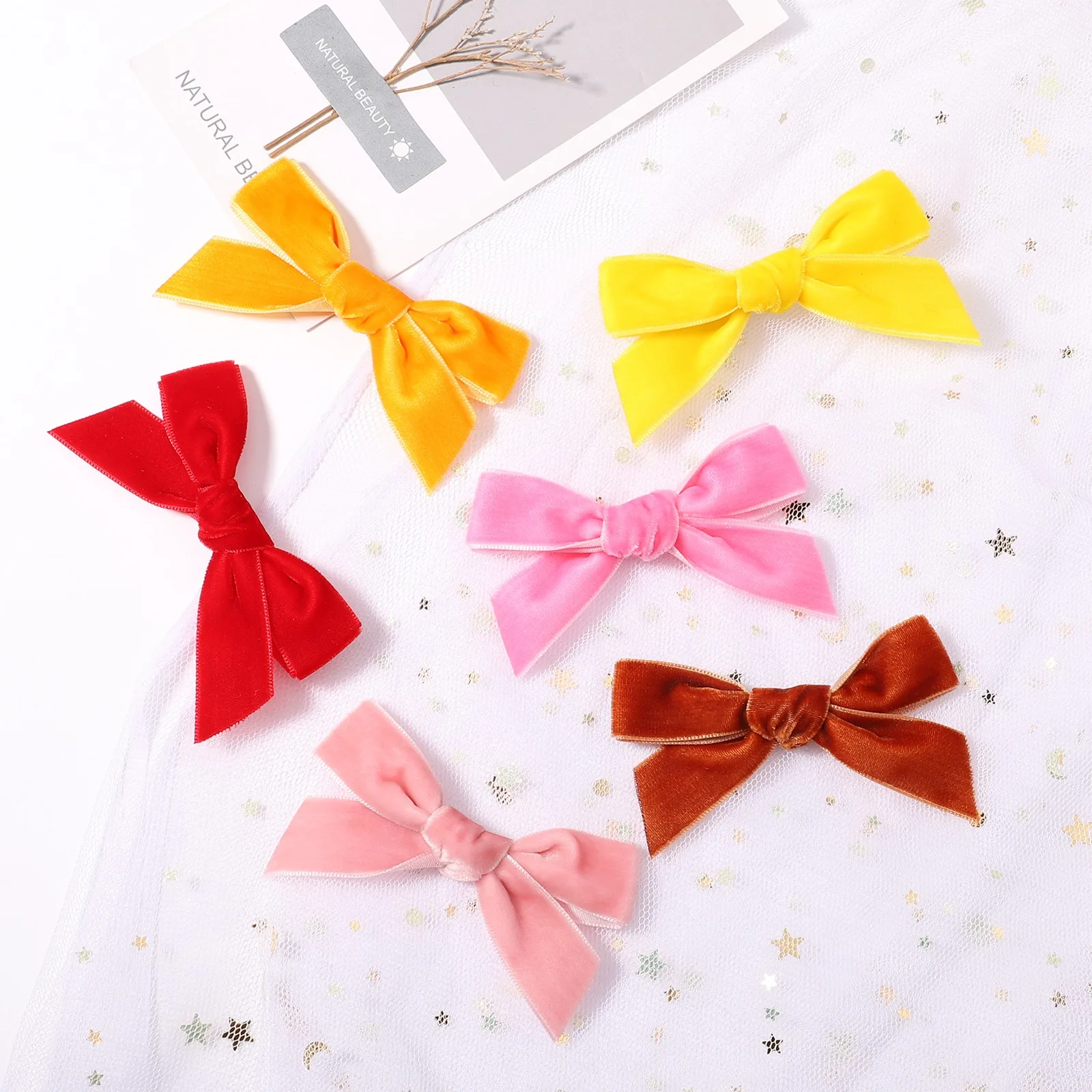2 шт./компл. 3 ''однотонные бархатные банты для волос девочек заколки Baby Boutique