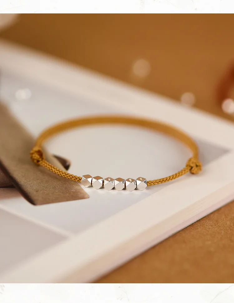 

Shattered Silver Twins Woven Bracelet S925 Pure Silver Plating Versatile Art Adjustable Multi Color Optional Bracelet