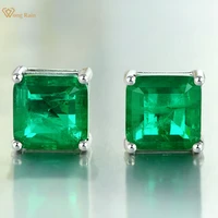 wong rain vintage 100 925 sterling silver emerald cut emerald gemstone earrings white gold ear studs fine jewelry wholesale