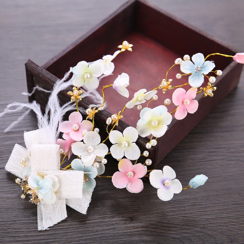 

Color handmade feather flower headdress new bridal head flower