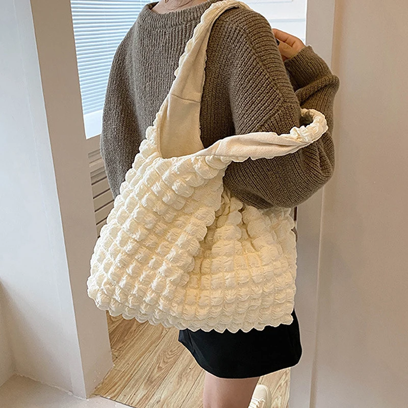 

Cute Pleated Women Shoulder Bags Large Capacity Female Vest Underarm Bag Tote Small Tote Shopping Bag