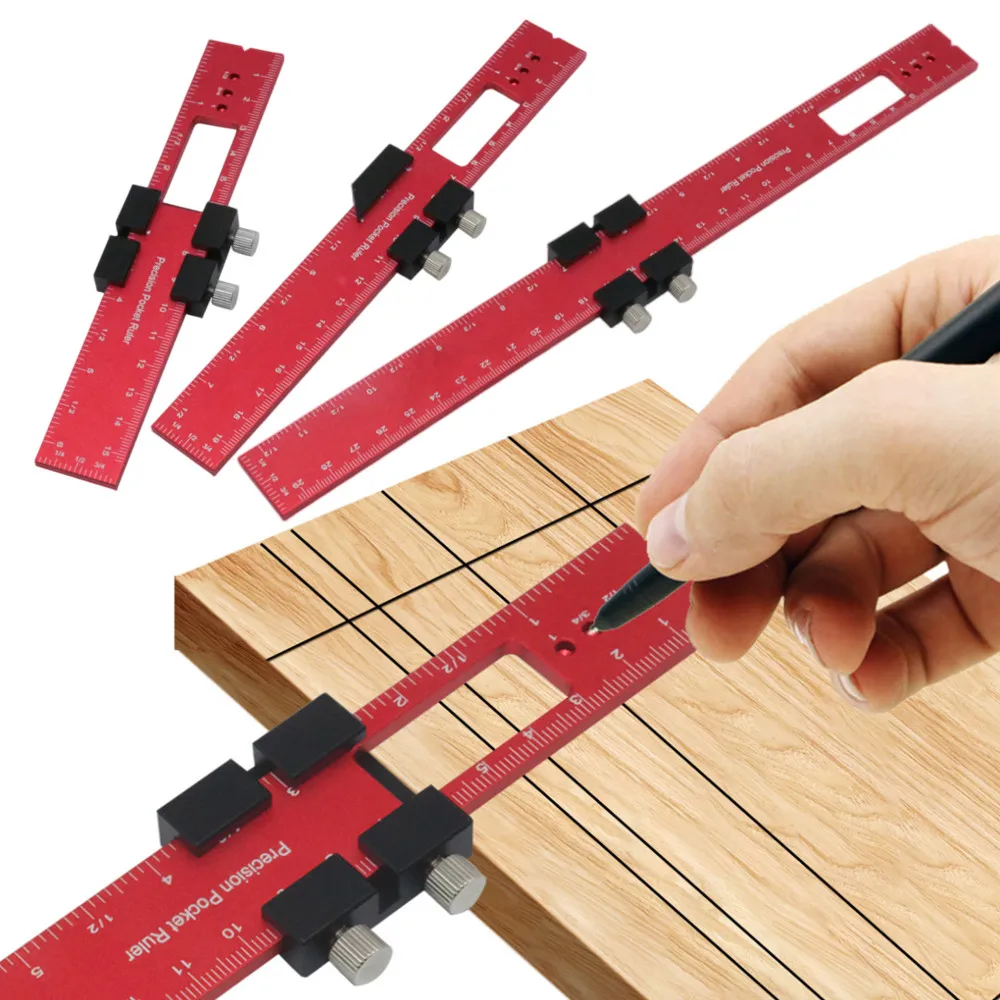 

Pocket Scribing Square Tool Ruler T-type And Metric Inch Stops Woodworking Ruler Layout Slide Precision Slide Ruler Aluminum