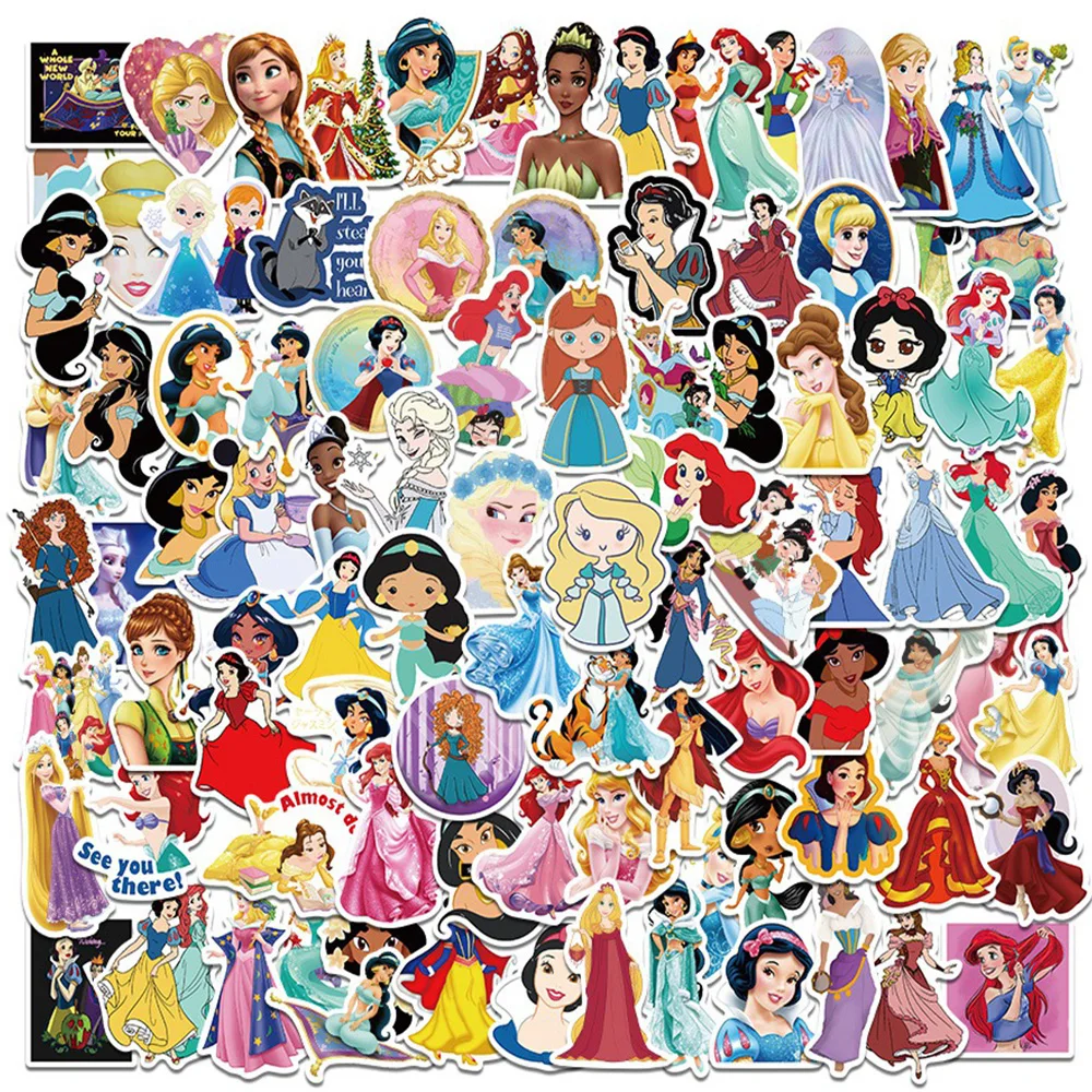 10/50/100Pcs Disney Princess Stickers Frozen Anna/Elsa Cinderella Ariel Snow White Cartoon Movie Princess Decals Kids Toy Gift