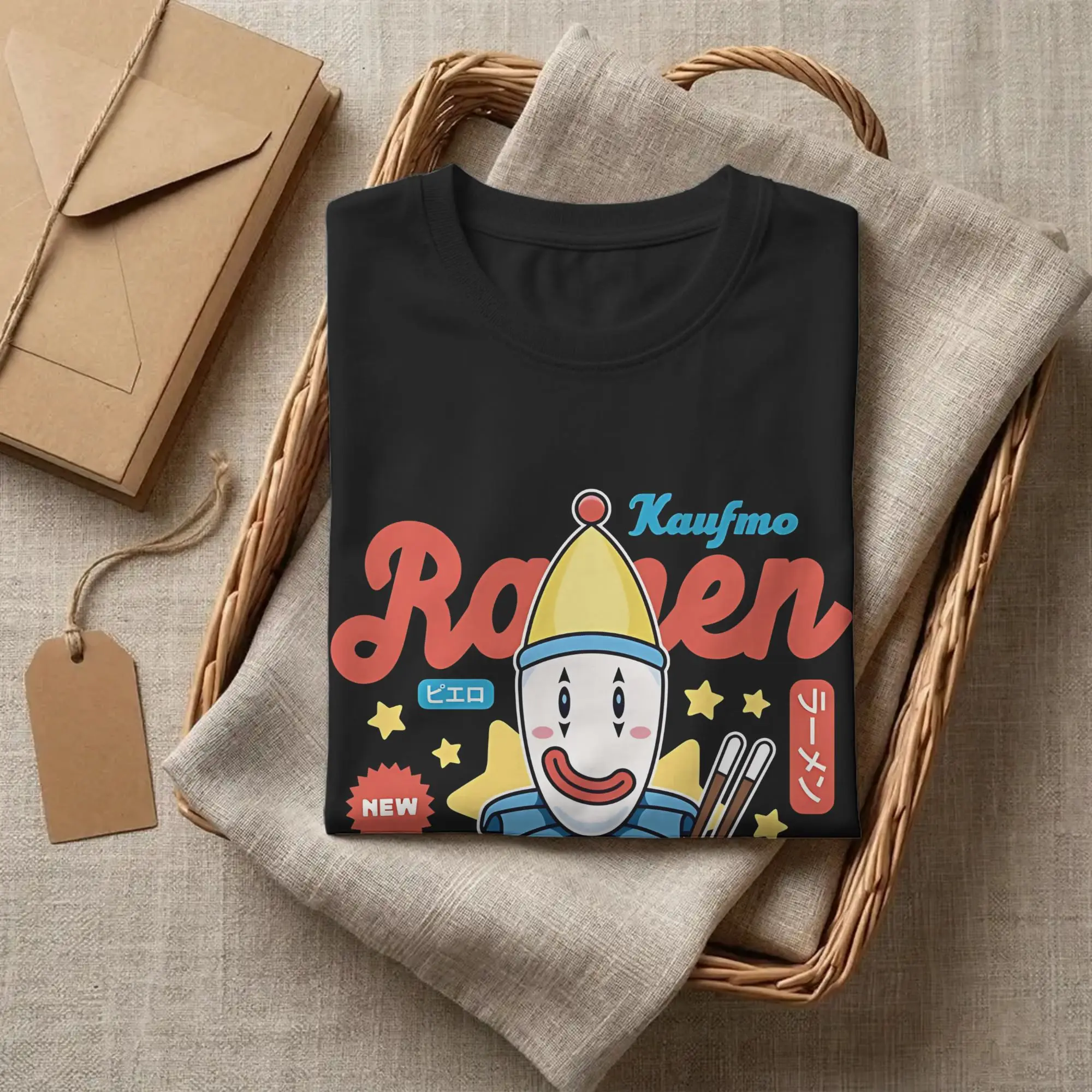 Фото Футболка Kawaii Kaufmo Clown Ramen, мужская футболка с круглым вырезом и короткими рукавами, TADC, летняя одежда из 100% хлопка №4