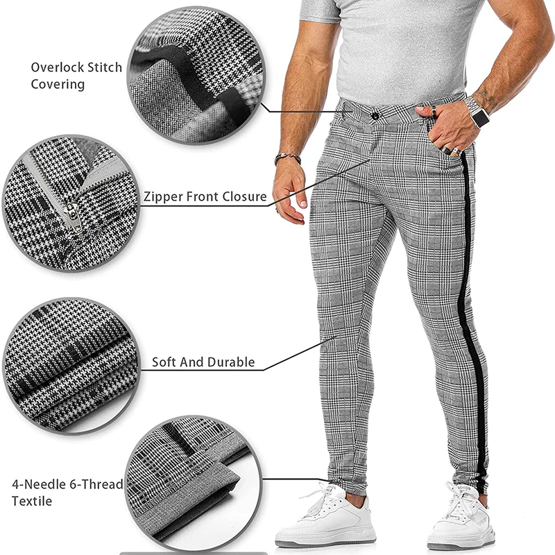 Running Men's Sports Pants Jogging Stretchy Plaid Pockets Tights Grey Sweatpants Casual Training Gym Men Tracksuit Trousers
