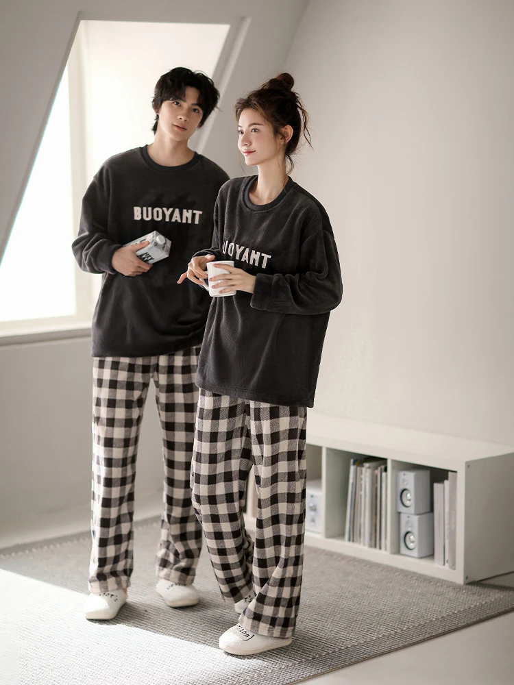 Женские пижамы для пар Yue Nei осенне-зимние из кораллового флиса на утолщенной