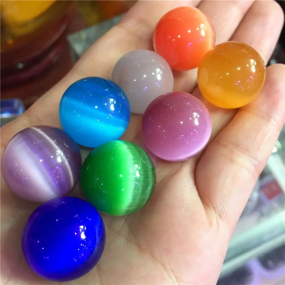 

20MM Natural Colorful Cat Eye Sphere Quartz Crystal Polished Ball Stones Specimen Home Office Decoration Healing Ornament 1pcs