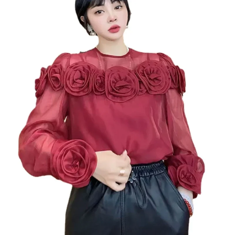 2024 Высококачественная рубашка с круглым вырезом и длинными рукавами Женская