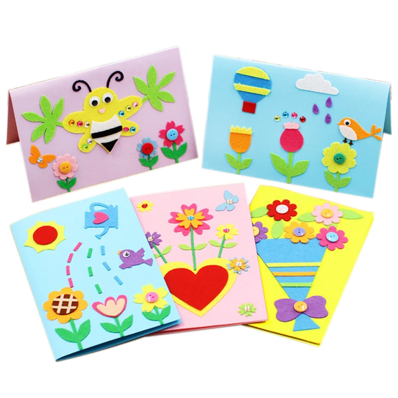 5 set Children Cartoon DIY Sticker Toys Non-Woven Felt Collage Cute Greeting Card Craft Decoration Stickers Educational Gifts