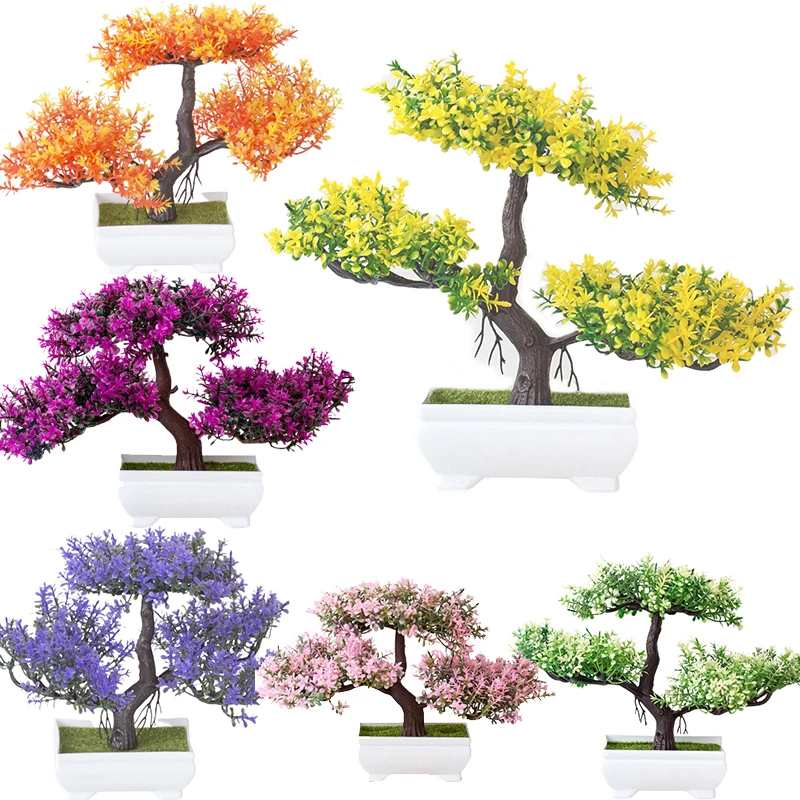 

Small Artificial Plants Bonsai multicolor Tree Pot Fake Plant Flowers Potted Ornaments For Home Garden Room Table Decoration