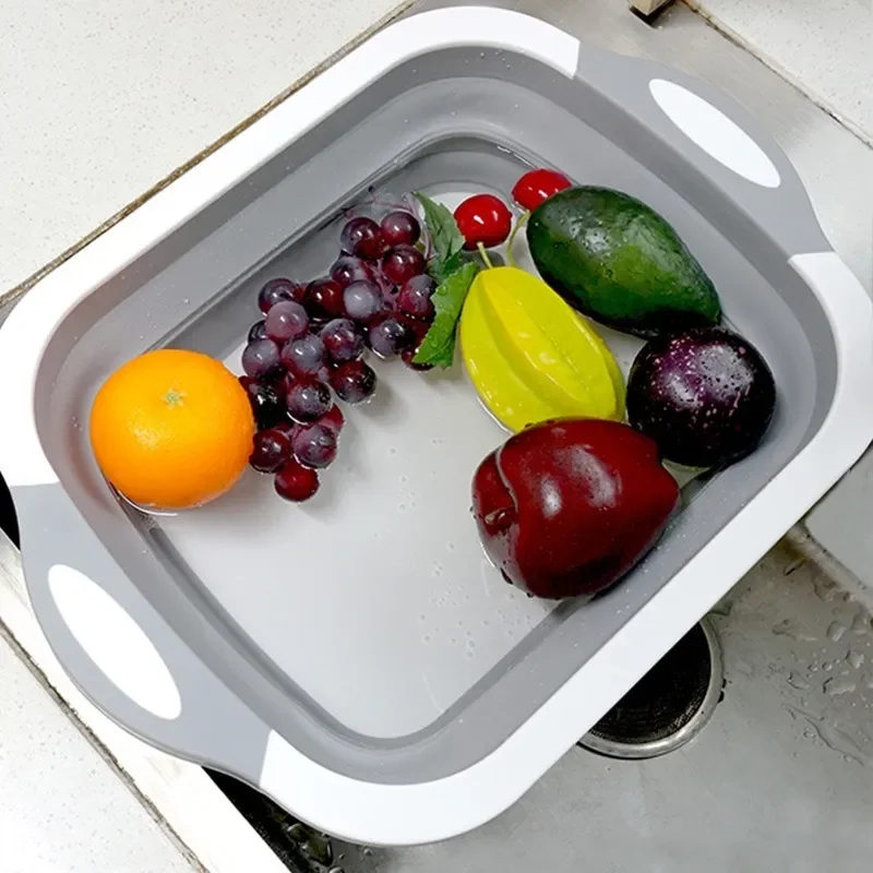 

Collapsible Cutting Board Dish Tub 3 In 1 Folding Sink Drain Basket Travel Outdoor Camp Portable Basins #1